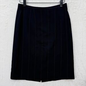 Ann Taylor Pencil Skirt Womens 4 Black Pinstripe Wool Blend Knee Length Office